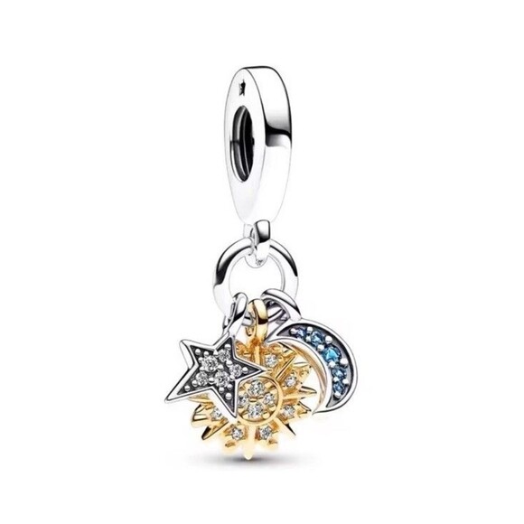 Sterling Silver Moon Star & Sun Charm 3 In 1 Pendant 925 Sterling Celestial - Picture 1 of 4